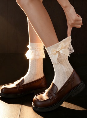 咏谛洛丽塔中筒袜子女春秋甜美蕾丝lolita花边短袜配小皮鞋堆堆袜
