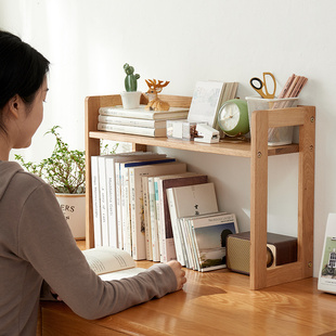 桌面书架实木书桌收纳置物架桌上木质双层办公室工位简易小收纳架