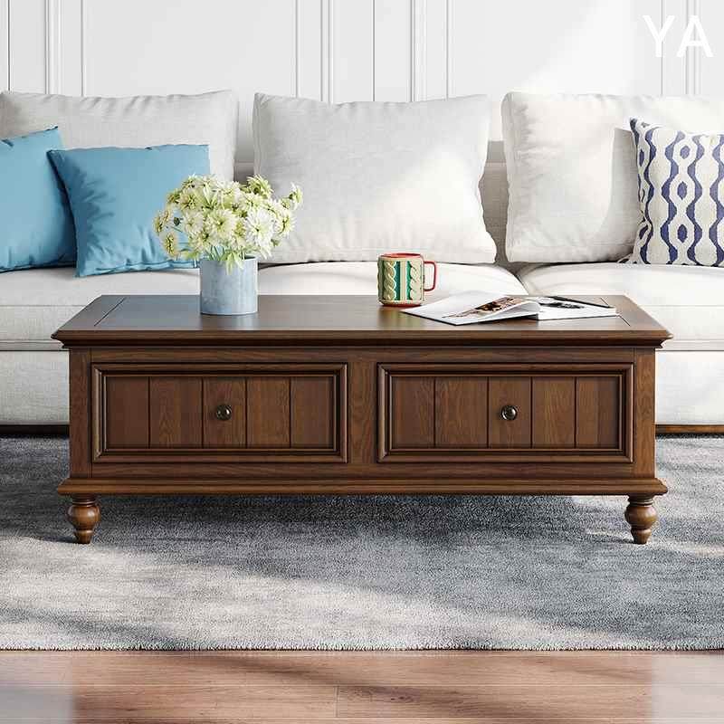 美式全实木茶几电视柜组合小户型客厅复古茶桌简约储物茶台新款