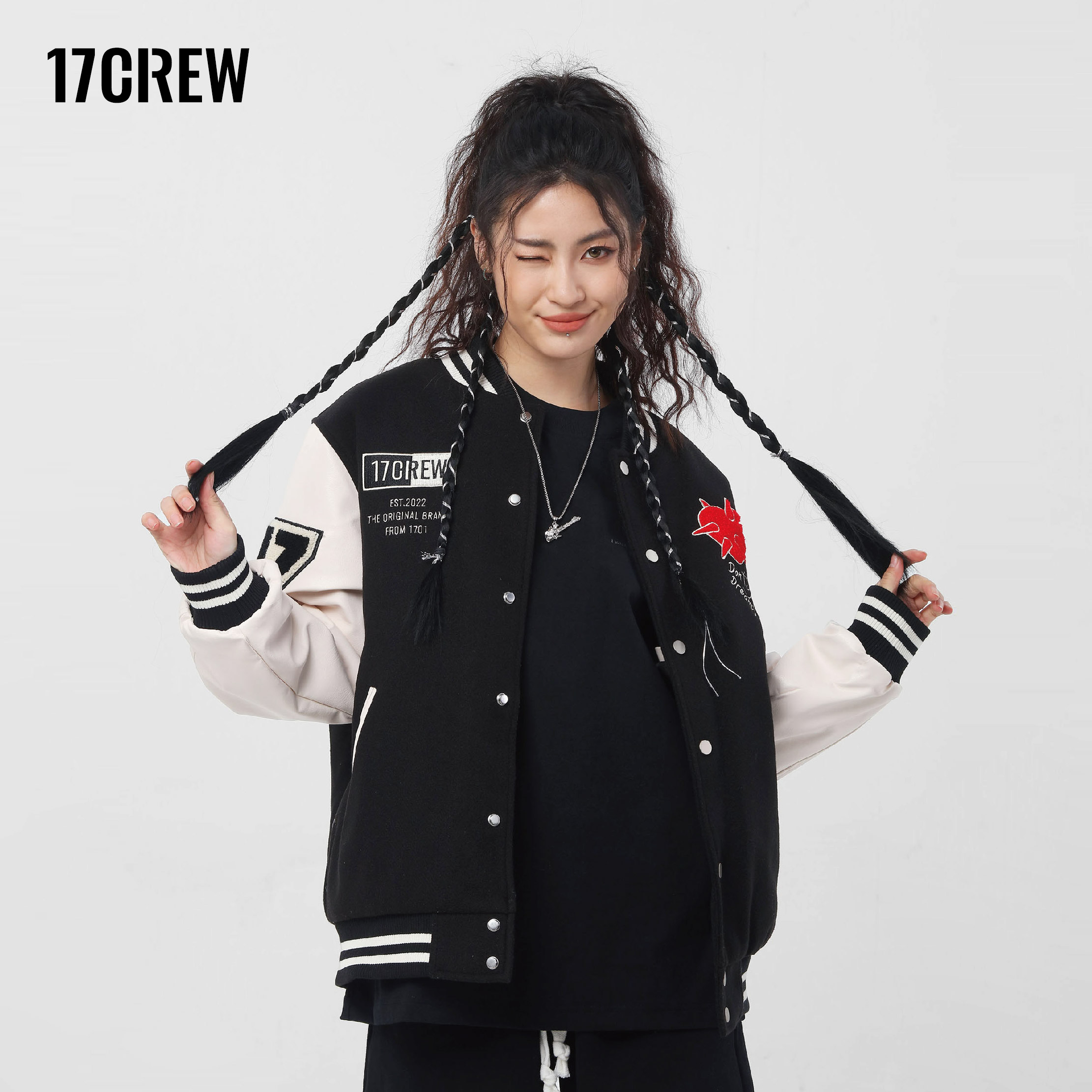 17CREW棒球服夹克外套棉服加厚冬季复古刺绣毛巾绣美式街头