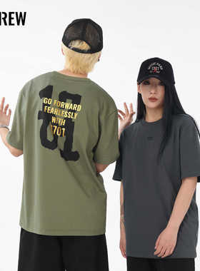 17CREW原创设计感小众潮牌短袖t恤男女宽松烫金情侣装半袖上衣