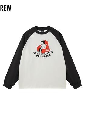 1701原创插画边牧撞色插肩袖长袖T恤男女同款宽松休闲