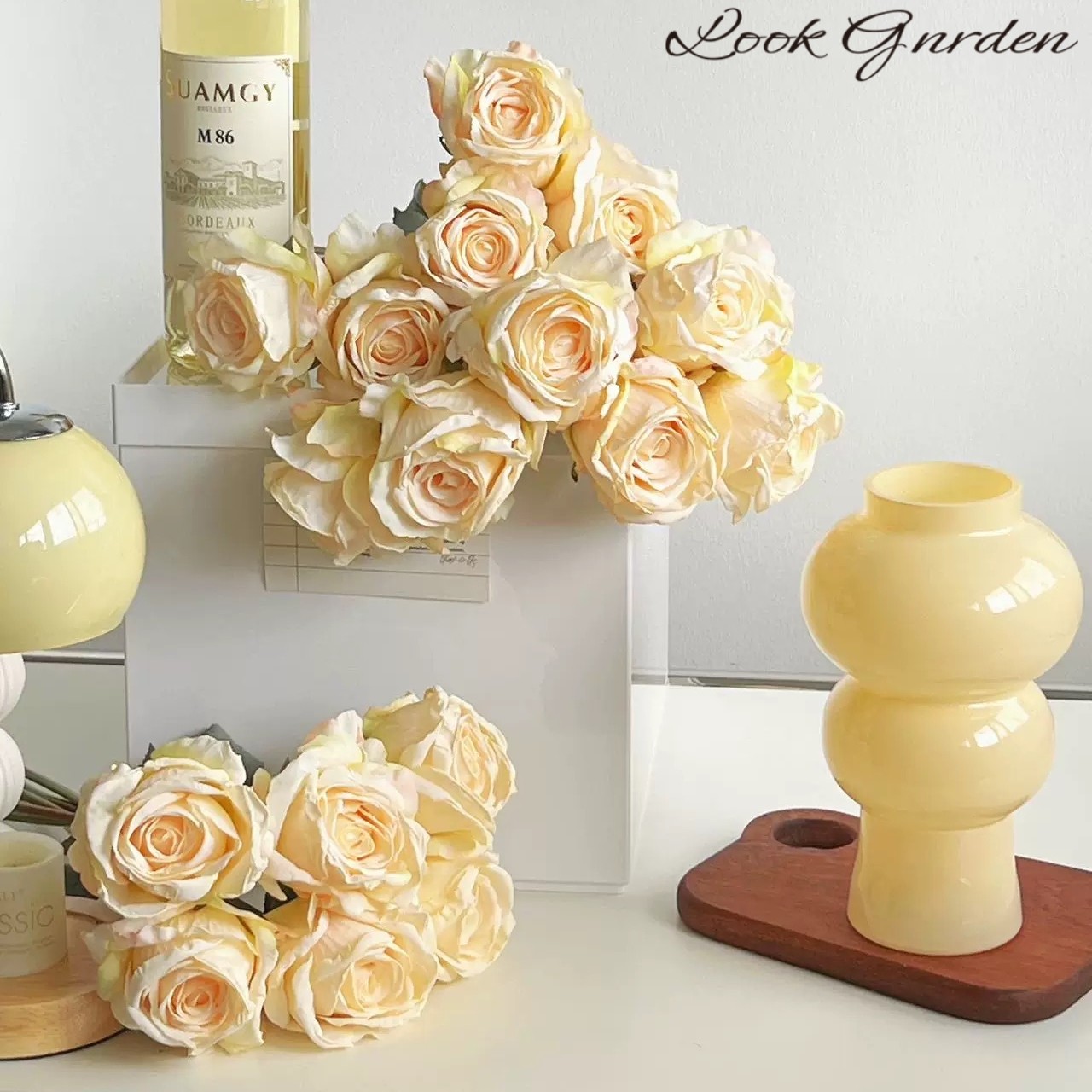 复古烤边玫瑰仿真花花束假花玫瑰花摆设花艺