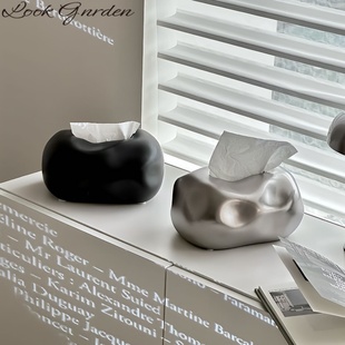 纸巾盒客厅轻奢中古风高级简约纸抽盒餐桌抽纸盒陶瓷家居装饰摆件