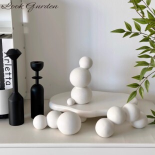 ins侘寂风素烧陶瓷抽象艺术组合摆件小号圆形家居电视柜桌面软装