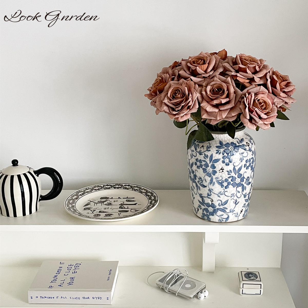 仿真花咖色玫瑰装饰客厅摆件