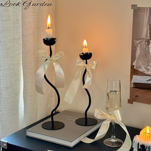 欧式蝴蝶结铁艺烛台法式复古节日浪漫高级感氛围感餐厅家居摆件