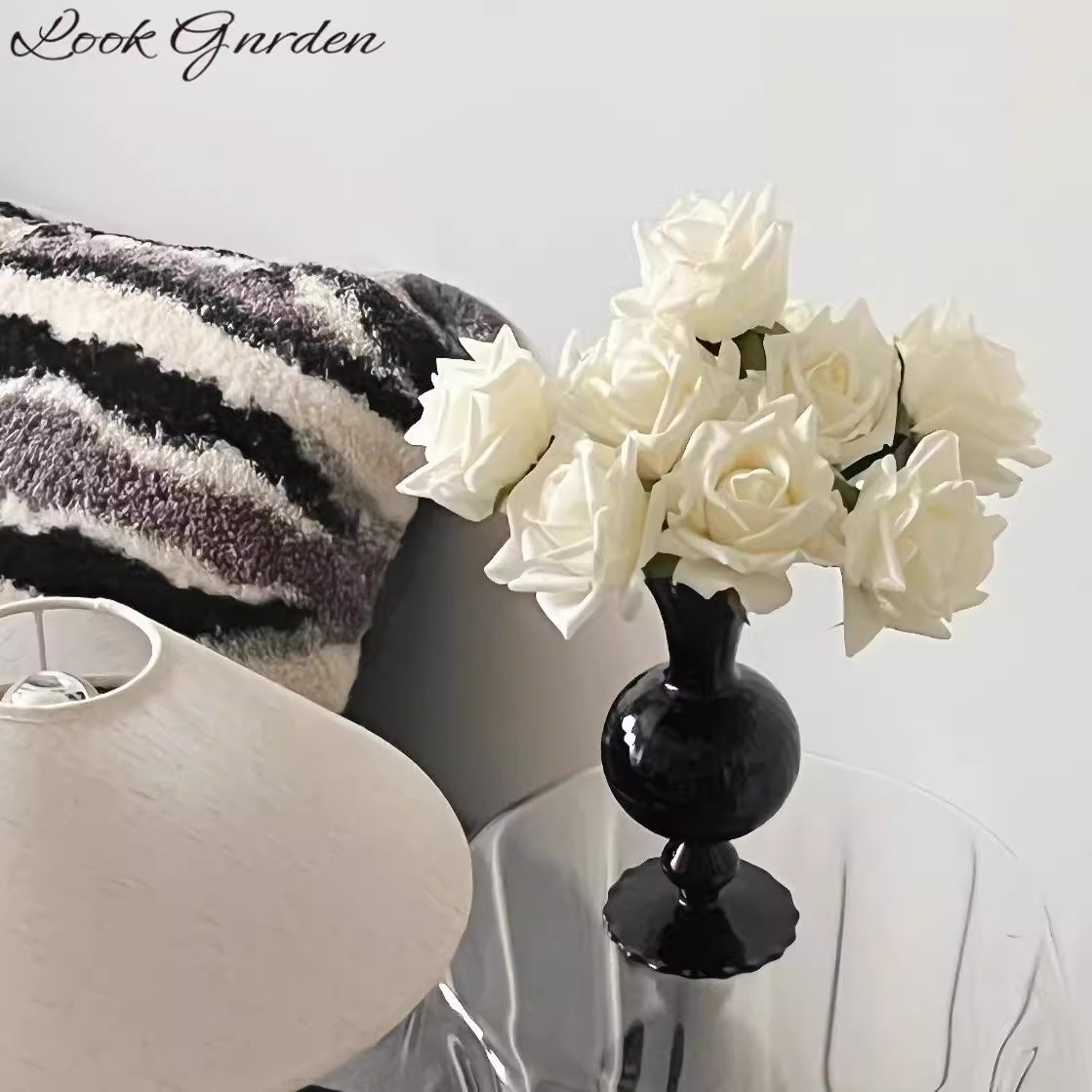 法式中古黑色花瓶摆件客厅插花复古轻奢高级感玻璃水培仿真花假花