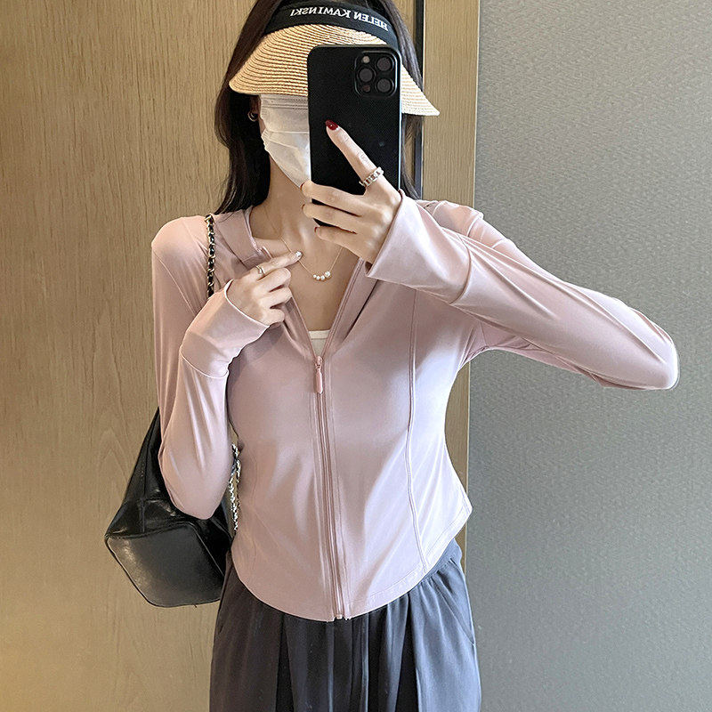 冰丝防紫外线修身连帽防晒开衫