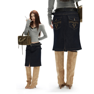 涉谷辣妹时尚 0120 百搭撞色线牛仔裙水洗加绒显瘦半裙 common