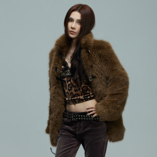 复古摩登秋冬时髦仿皮草上衣毛茸茸皮带袢扣外套 0120 common