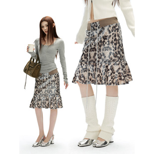 绝美 0120 千禧风百搭豹纹亮片鱼尾裙加绒松紧半裙 common