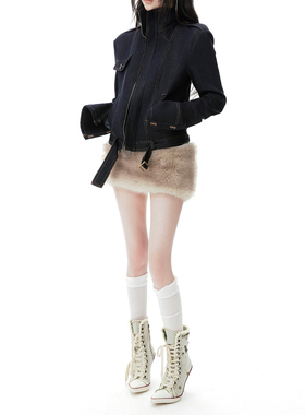 common in 0120 欧美辣妹设计感A字短款半身包臀毛毛裙女秋