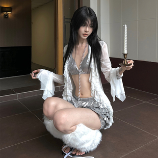 白色网纱层叠荷叶边开衫 Common 法式 0120旖旎梦境 上衣外套女