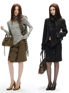 common in 0120 经典复古回溯双排扣流苏边A字裙百搭修身包臀半裙