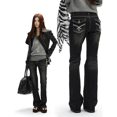 美式复古低腰辣妹炸街显瘦牛仔裤