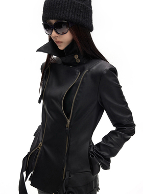 common in 0120 视觉系hedi 男女同款古着双开拉链多穿法皮衣外套