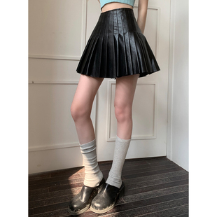 型超好 Common 版 0120 辣妹PU皮百褶裙短裙a字半身皮裙女
