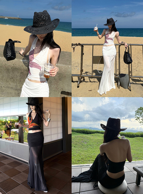 Common in 0120 复古花蕊辣妹挂脖背心夏季百搭紧身性感上衣