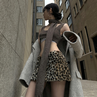 辣妹风毛绒皮草A字半身裙毛毛包臀短裙女 0120时髦豹纹 Common