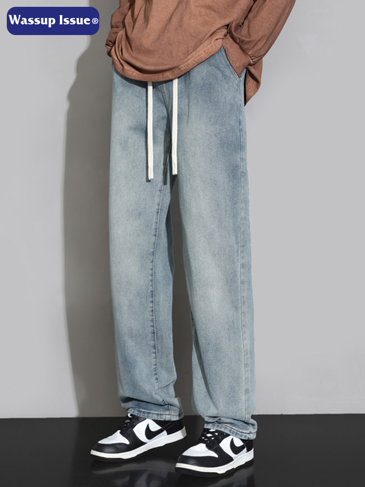 WASSUP ISSUE AMERICAN RETRO JEANS MENS SPRING AND AUTUMN THIN CASUAL LOOSE STRAIGHT WIDE-LEG PANTS MEN