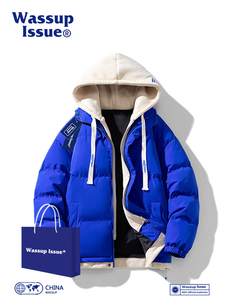 WASSUP ISSUE FAKE TWO PIECES COTTON CLOTHES MENS WINTER WARM DOWN JACKET BREAD COTTON CLOTHES WINTER JACKET MEN