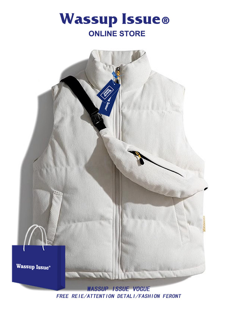 WASSUP ISSUE COUPLE DOWN COTTON HORSE JACKET MEN WEAR THICKENED THERMAL VEST CORDUROY VEST IN AUTUMN AND WINTER
