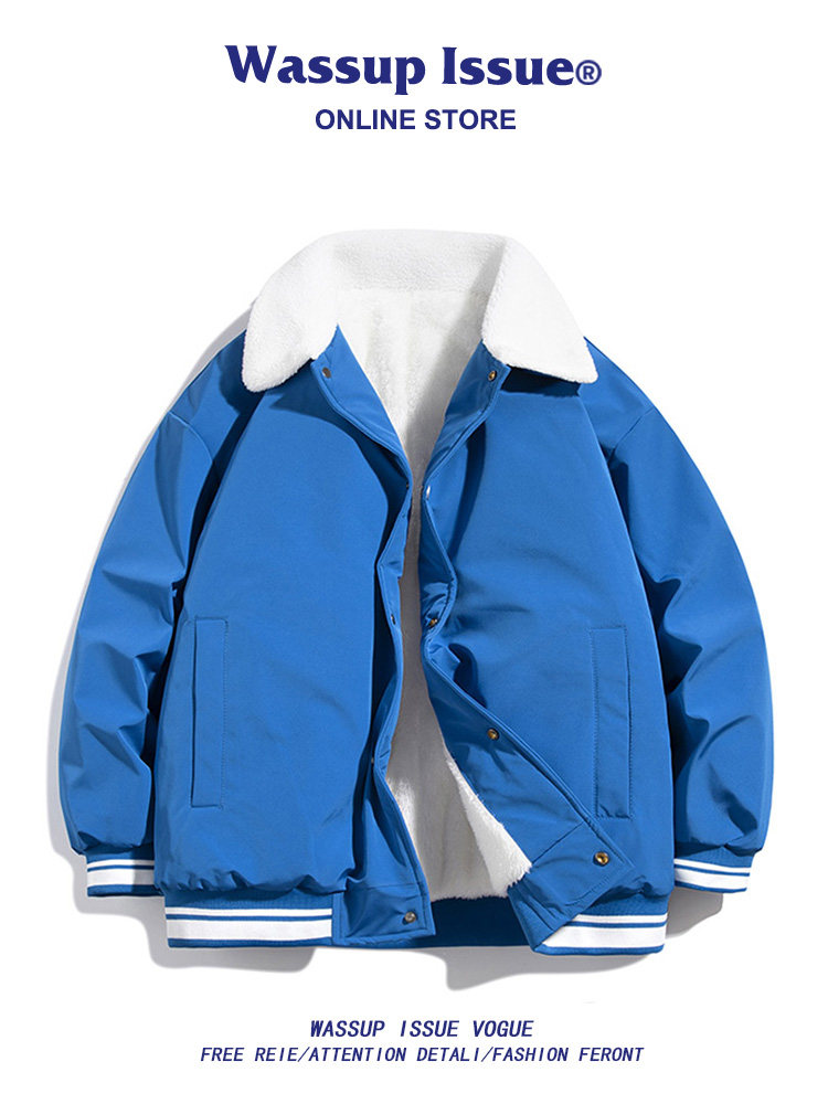 WASSUP ISSUE WINTER COTTON JACKET MENS TRENDY LAPEL THICKENED COTTON CLOTHES LOOSE WINTER JACKET MENS JACKET