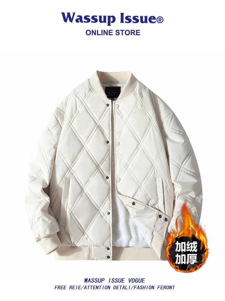 WASSUP ISSUE WINTER DIAMOND CHECKERED DOWN COTTON JACKET MENS THICKENED BASEBALL COTTON CLOTHES COUPLE TRENDY JACKET MEN