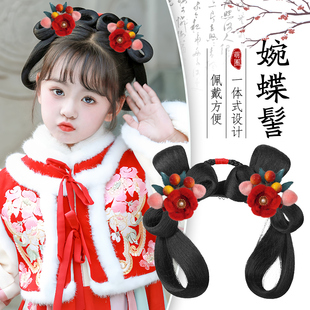 儿童汉服头饰古风假发一体式 女童百搭造型垫发包 盘发发髻唐风古装
