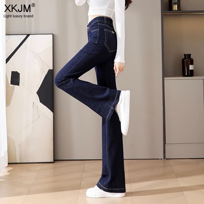 微喇牛仔裤女春秋2025年新款深蓝色高腰显瘦拖地裤垂感加长喇叭裤