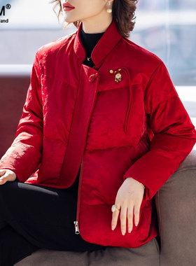 羽绒服2024秋冬新款新年本命年红色高贵衣服加绒加厚保暖舒适女