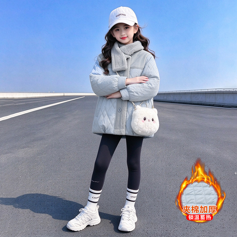 女童棉服秋冬2026新款加厚圆领棉衣二棉外套毛衣中大童保暖夹棉服