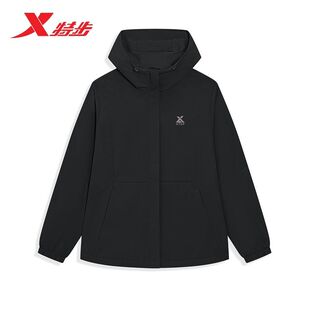 特步三防加绒冲锋衣外套女款2026春新款加绒梭织连帽974128160033