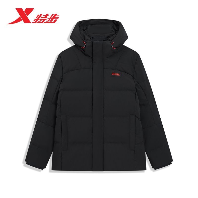 王鹤棣同款特步连帽男款羽绒服2025冬新款CHINA外套975429190462