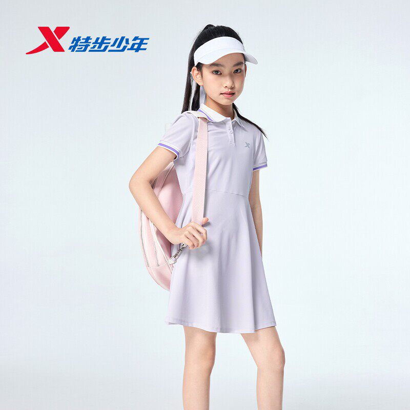 特步儿童女大童POLO领连衣裙2026夏款学院风运动裙子674224914082