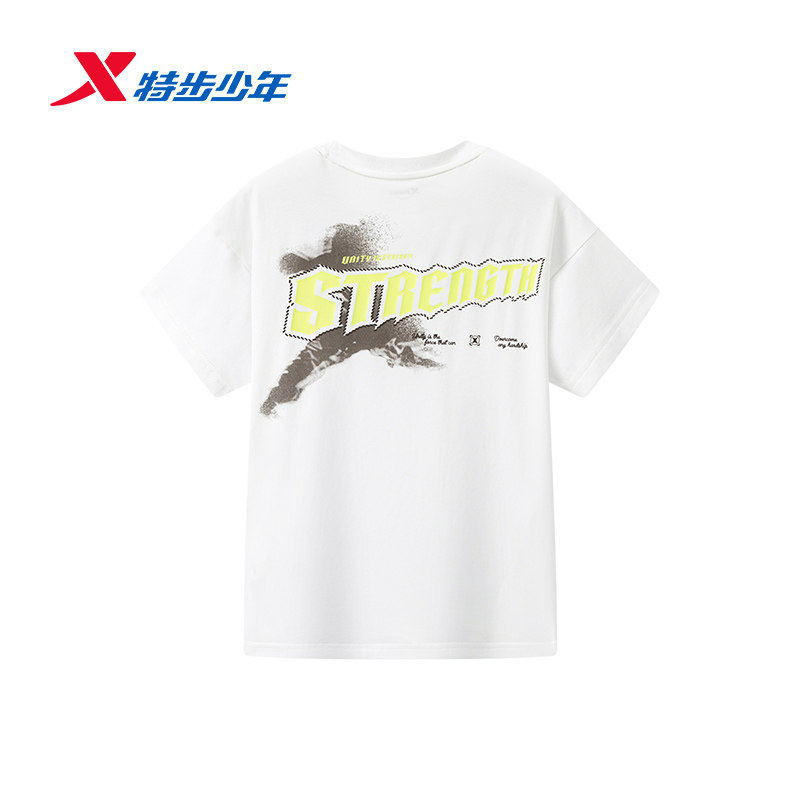 特步童装短袖2026夏季款男大童白色运动休闲针织T恤674225018437