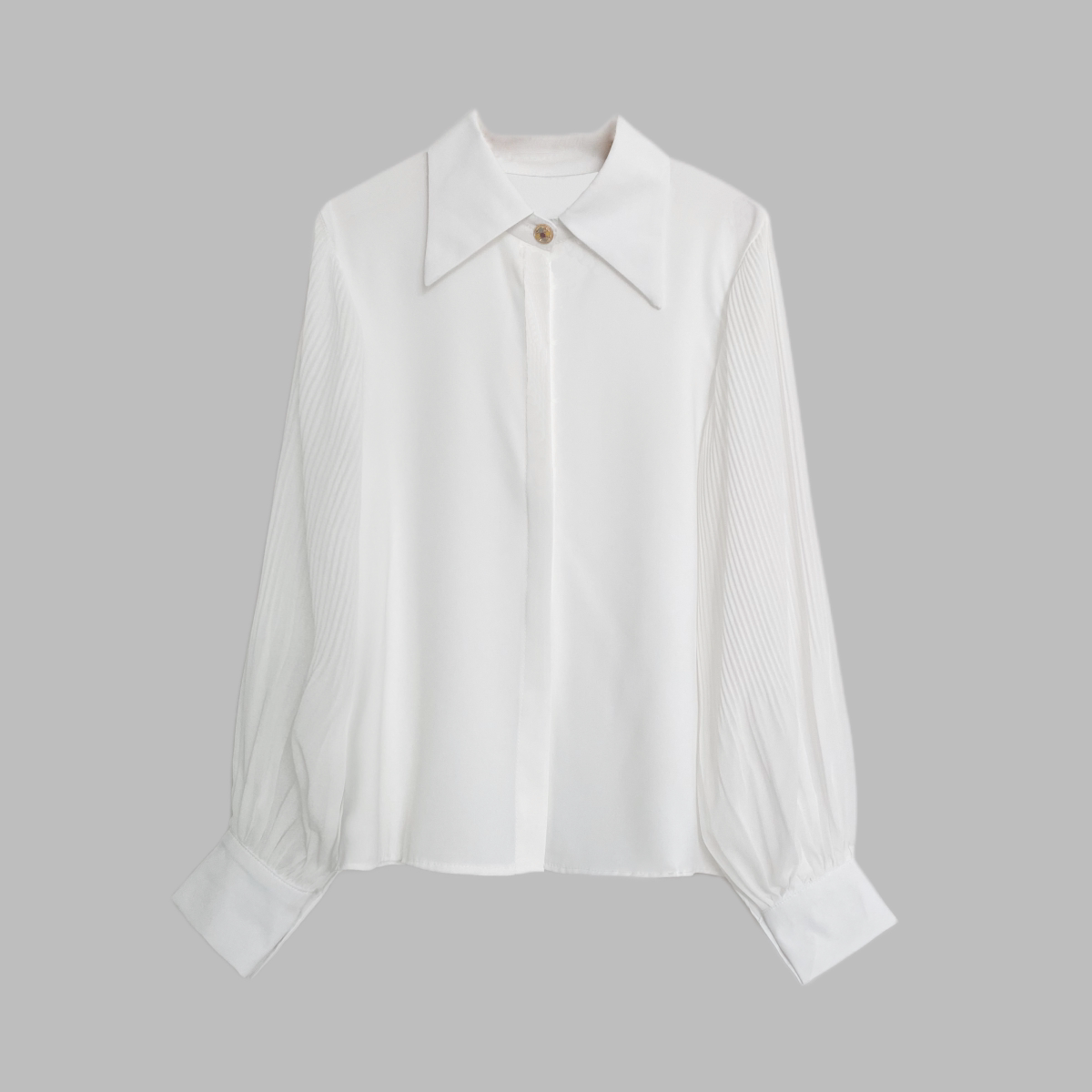 风琴褶长袖衬衫女春秋法式气质百搭款86元