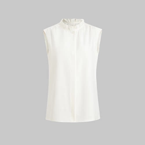 叠穿神器大洪官方荷叶领无袖衬衫