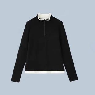 大洪官方严选恒温宝半拉链T恤卫衣女冬季 保暖撞色打底上衣 时尚