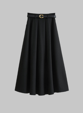 大洪官方经典款复古画报高腰垂感中长职业半身裙A字伞裙显瘦遮胯