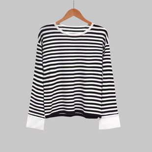 春秋 条纹定律圆领条纹拼接上衣新款 大洪官方严选店自营同款 针织衫