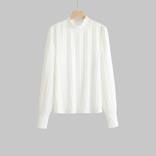 大洪官方严选店爱丽丝春秋新款法式白色蕾丝灯笼袖打底衫别致小衫