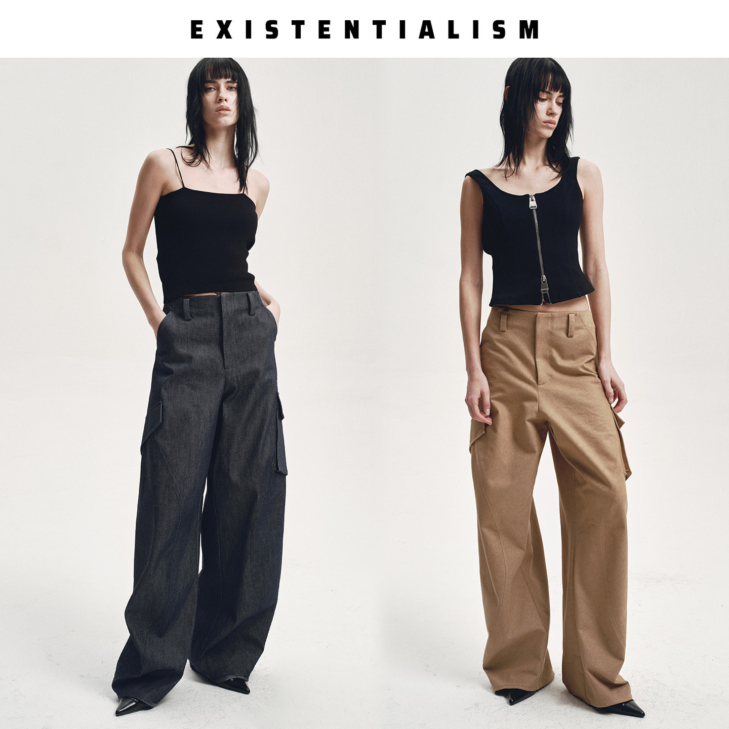 EXISTENTIALISM春夏新款大口袋工装裤女裤复古立体剪裁阔腿休闲裤