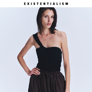 EXISTENTIALISM26SS新款单肩褶饰上衣女简约高级感修身无袖背心