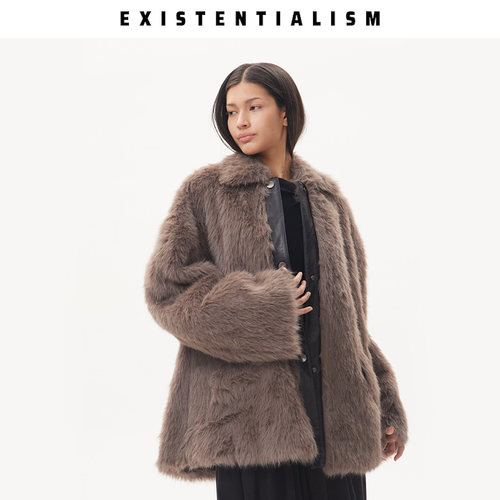 EXISTENTIALISM 秋冬新款毛绒皮质拼接环保皮草女加厚保暖外套