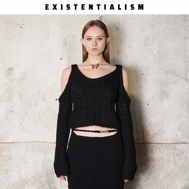EXISTENTIALISM 露肩针织衫女时尚设计感宽松休闲百搭纯色毛衣
