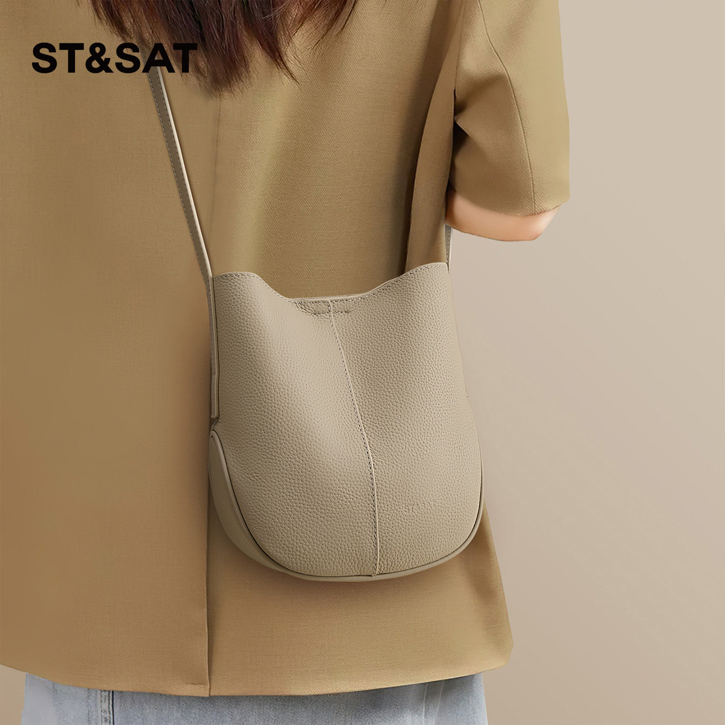 星期六水桶包包女式2025新款单肩包斜挎包简约时尚百搭真皮手机包,箱包皮具/热销女包/男包,通用款女包,淘宝优惠券,粉丝福利购,淘宝优惠卷