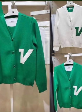 D013  高尔夫服装女士春秋新品针织开衫纽扣外套绿色字母爆款推荐