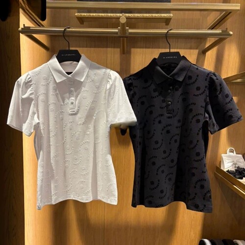42C103出口余韩单高尔夫女士夏季翻领半系扣标志短袖修身显瘦百搭